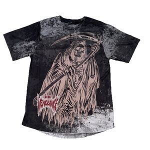 Rebel Vengeance Men’s Button Down Shirt Grim Reaper On Skeleton Horse Large